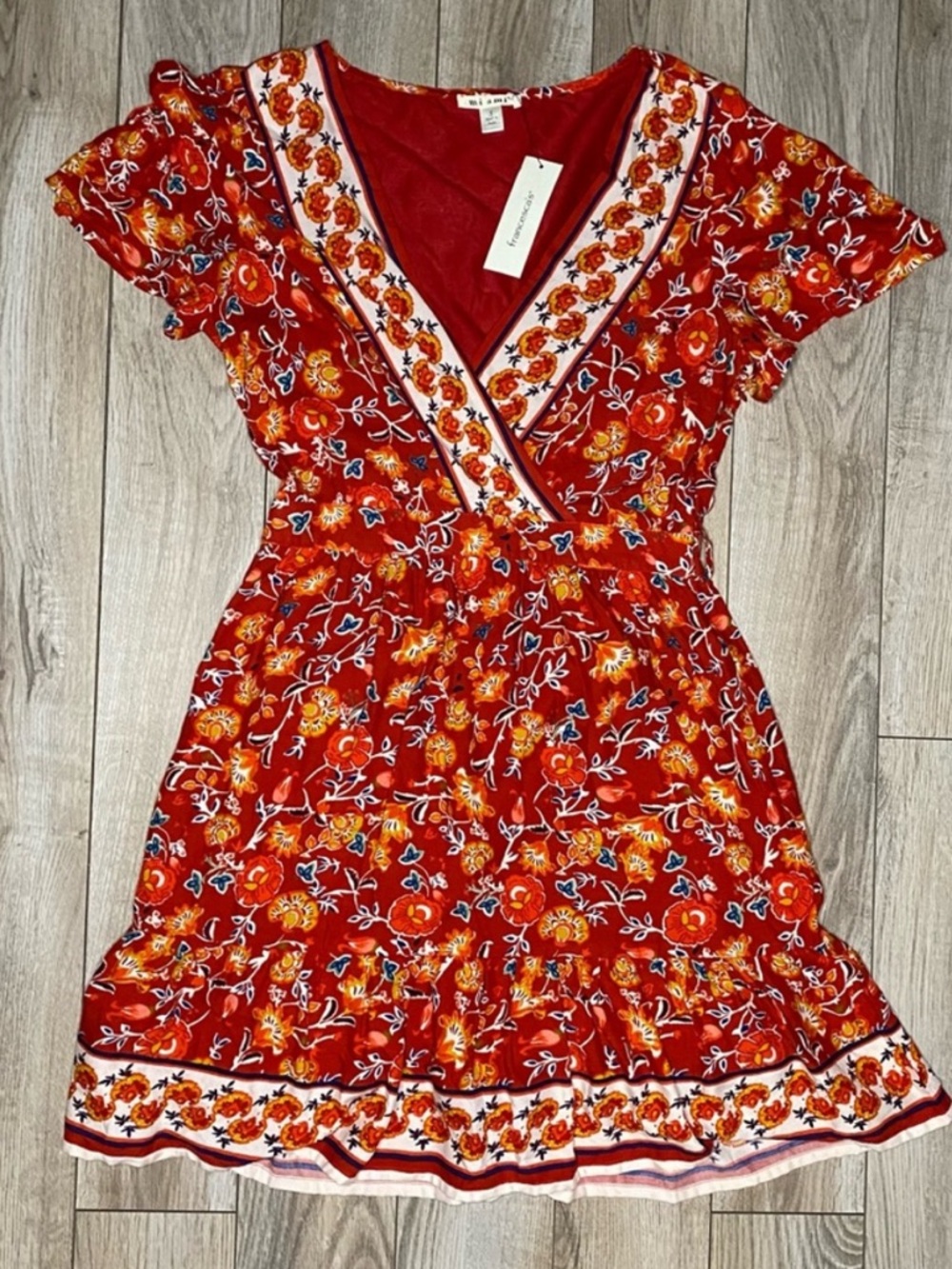 Francesca's Red Floral Wrap Mini Dress